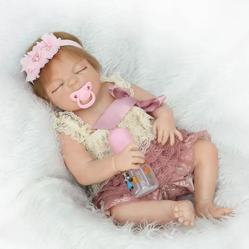 

55cm Full Body Silicone Bebe Reborn Girl Doll 22" Lifelike Sleeping Baby Newborn Dolls Eyes Closed Waterproof Bathe Toy
