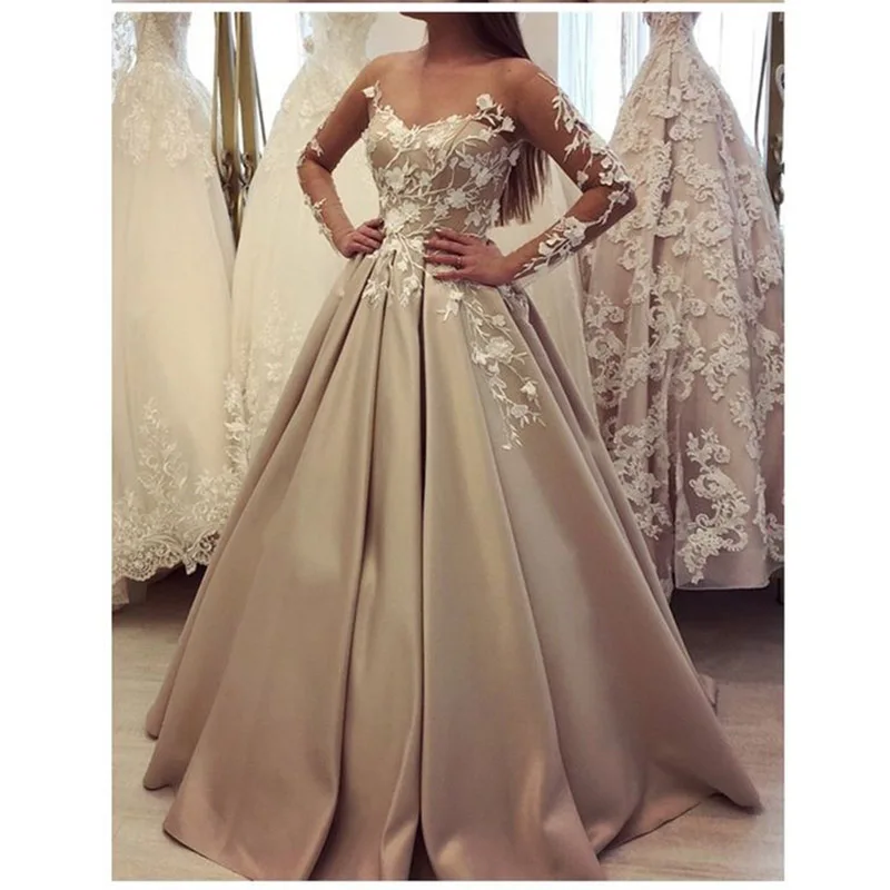 Robe De Soiree Evening Dress Long Satin Appliques Long Tulle Sleeves Prom Vestidos Party Gowns Evening Gowns Robe De Soiree Evening Dress Long Satin Appliques Long Tulle Sleeves Prom Vestidos Party Gowns Evening Gowns