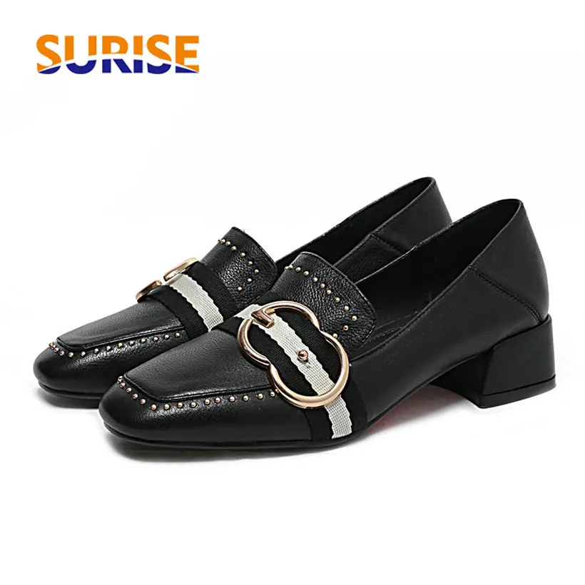 

British Buckle Strap Women Loafers Quality PU Leather Square Toe Flats Casual Office Rivet Mules Slip-on Moccassins Ladies Shoes
