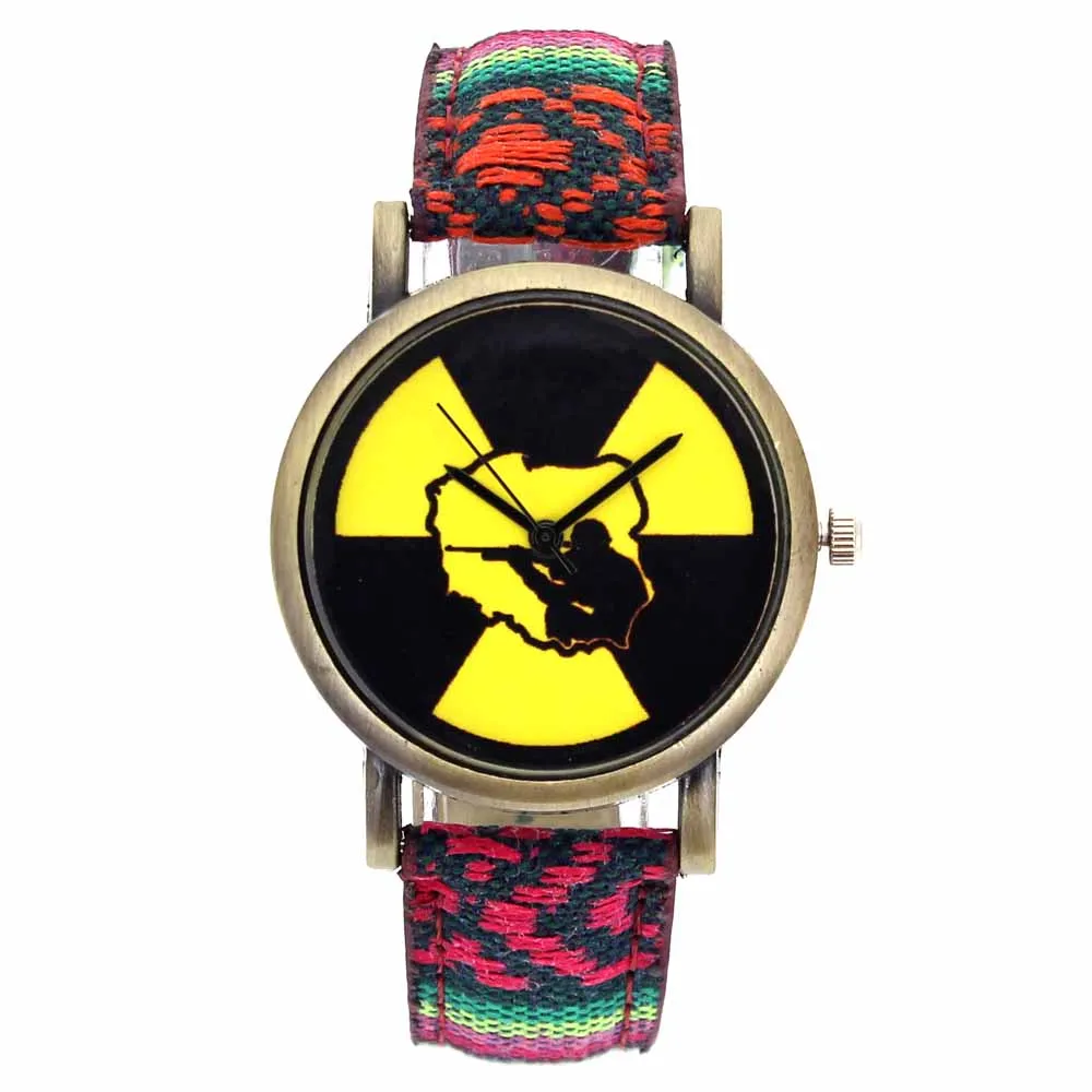 Hunting Variant Game Military Hobby Nuclear Radiation Marker Fashion Men Women Stripes Canvas Band Sport Analog Quartz Watch