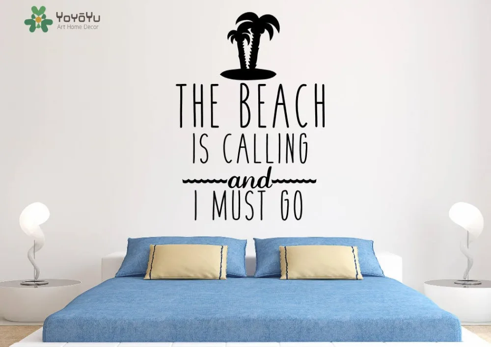 

Fashion Wall Decal Quotes The Beach is Calling and I Must Go Palm Tree Pattern Vinyl Wall Stickers Removable Art Design DIYSY478