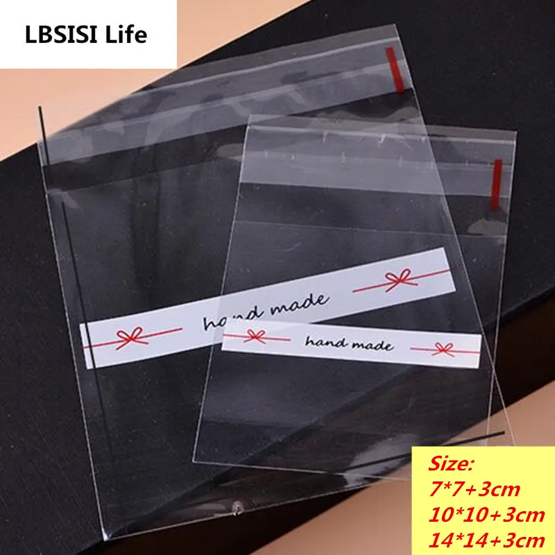 LBSISI Life 100 개 투명 손으로 만든 자체 접착 인감 베이커리 빵 플라스틱 선물 사탕 쿠키 DIY 웨딩 스낵 가방 OEM