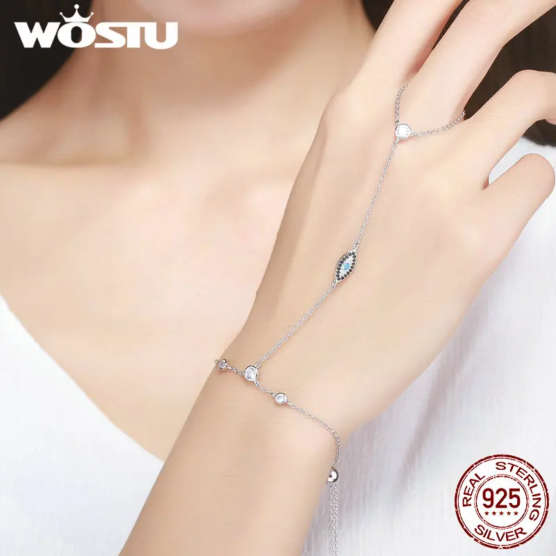 

WOSTU New Style 100% 925 Sterling Silver Devil's Blue Pupil Eye Bracelet For Women Fine S925 Jewelry Gift FIB023