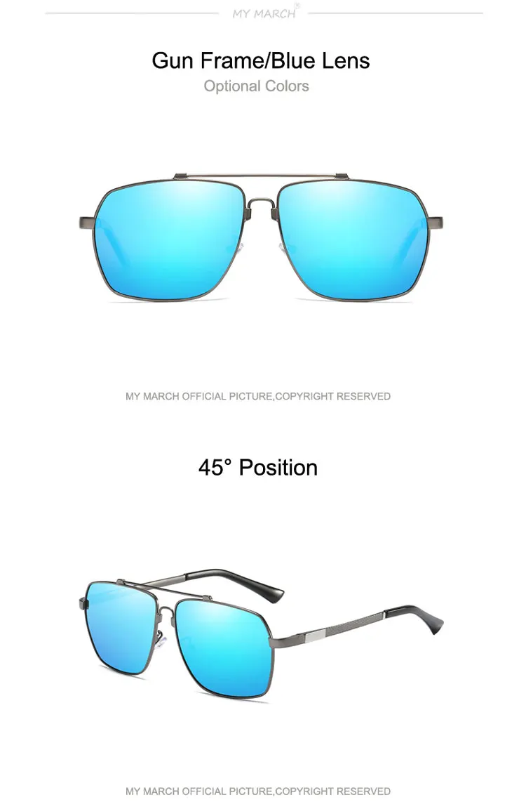 MYMARCH Дизайнерские мужские поляризованные солнцезащитные очки металлические мужские солнцезащитные очки для вождения квадратные оттенки