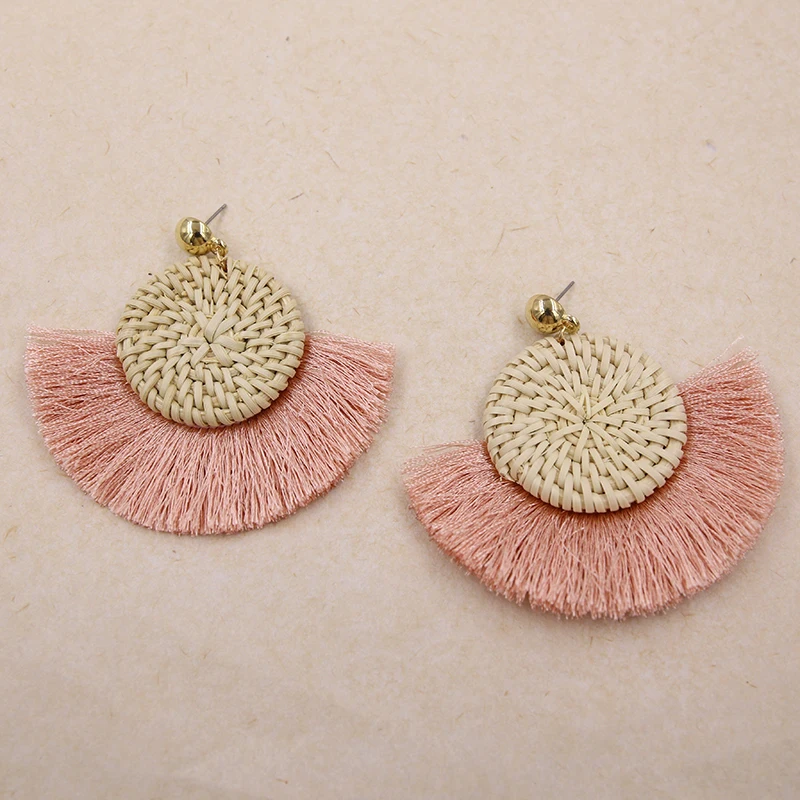 

Handmade Wicker Rattan Tassel Earrings for Women Vintage Vine Braid Straw Drop Earring Geometric Fringe Earing Jewelry 2019