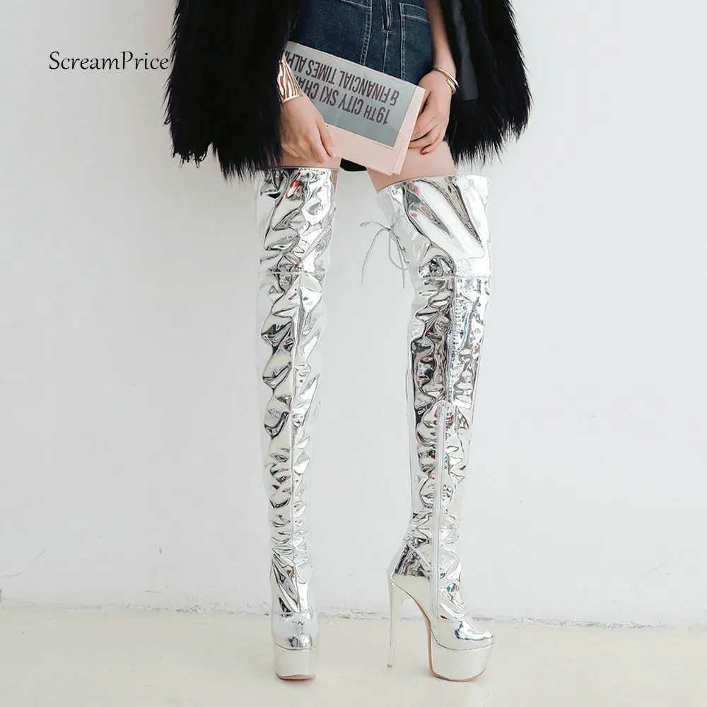 silver thigh boots