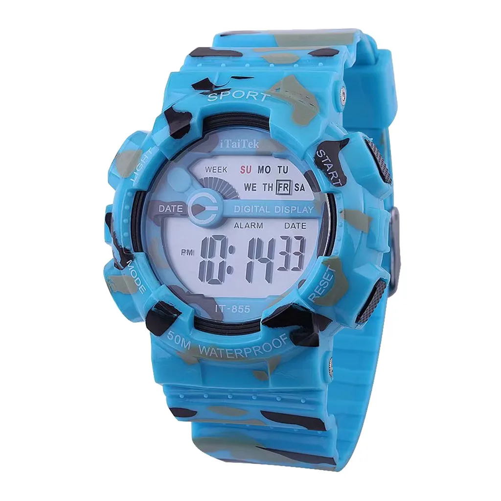 Многофункциональные детские спортивные цифровые часы, электронные камуфляжные водонепроницаемые модные часы, модные детские наручные часы, новые - Цвет: E
