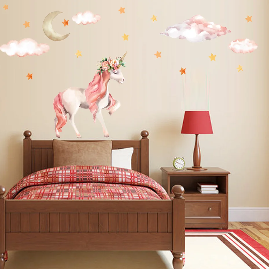 

Wall-StickersCartoon Ins Children's Room Sticker Unicorn Wall Picture Princess Girl Kid's Home Decorative Graffiti Poster