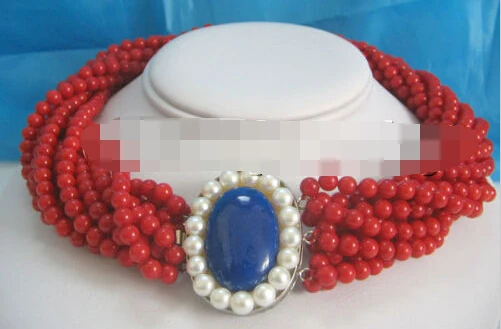 

Jew2882 Beautiful 17" natural round 10row 4mm red coral necklace