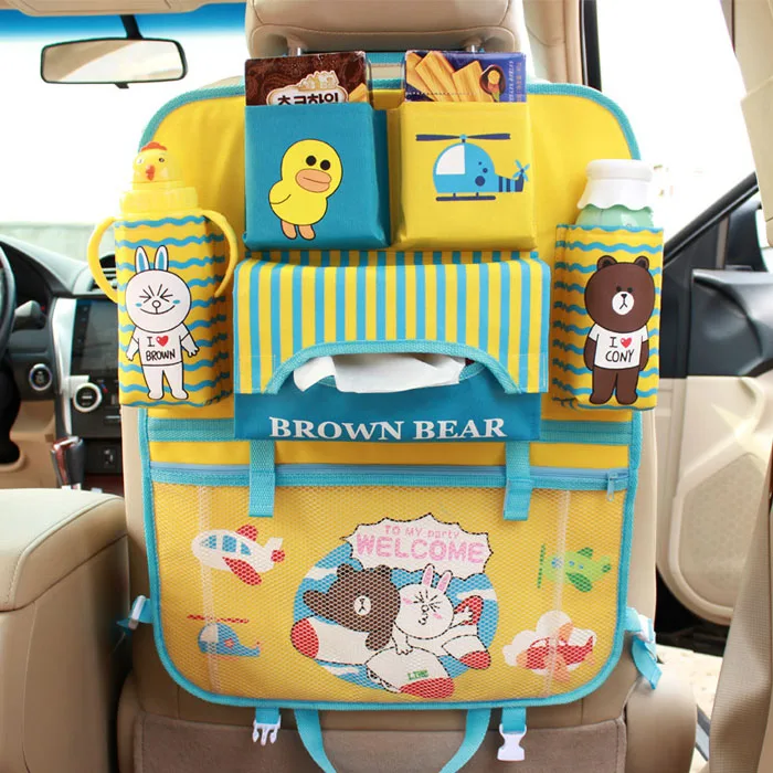 Мультяшный Органайзер на заднюю часть сиденья автомобиля, сумка для хранения, сумка для хранения, для путешествий, автомобилей, аксессуары для интерьера, защитная крышка - Название цвета: Yellow