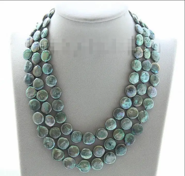 

FREE SHIPPING HOT sell new Style >>>>>adjustable 15.5"-17.5" 3row 12mm coin fastener green pearls necklace j9509