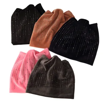 

20PCS / LOT SINGYOU Winter Hat for Women Cat Ear Cute Beanie Hats Ladies Velvet Warm Skullies Cap Fashion Rhinestone Bonnet Cap