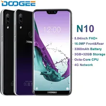 DOOGEE N10 мобильный телефон Восьмиядерный 3 ГБ 32 ГБ 5,84 дюймов FHD+ 19:9 дисплей 16,0 Мп камера 3360 мАч Android 8,1 4G LTE смартфон