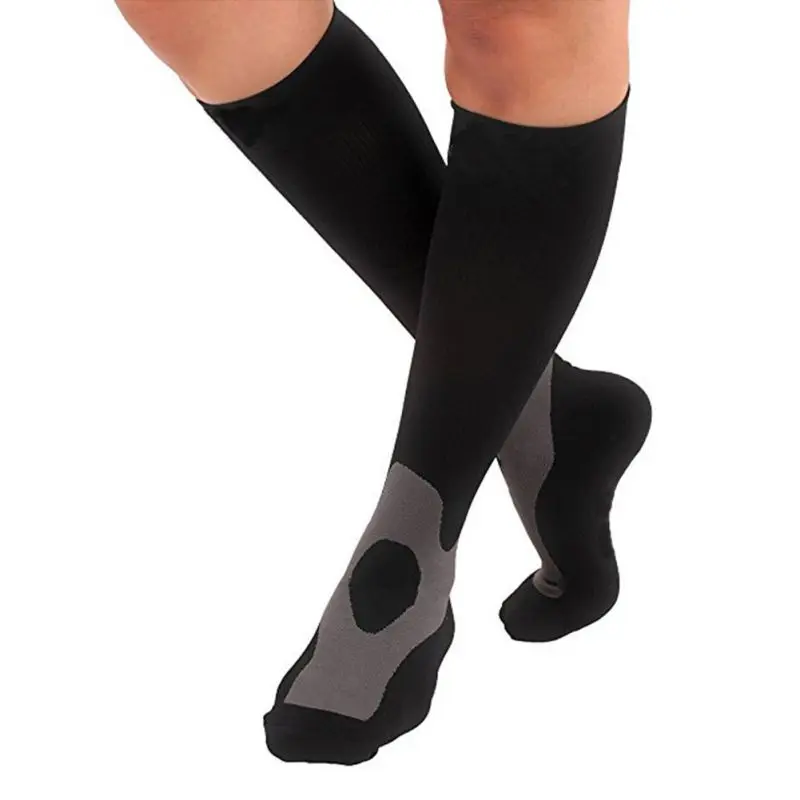 Длинные Компрессионные гольфы для бега марафон спортивные велосипедные скалолазание фитнес дышащий дезодорант Баскетбол унисекс носки чулки - Цвет: Черный