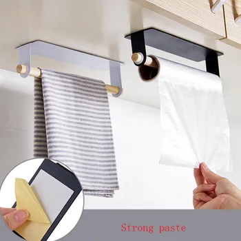 

Self-Adhesive Behind Door Towel Hanger Rack Wood Bar Hanging Holder Bathroom Kitchen Cabinet Shelf Black Organizer 8