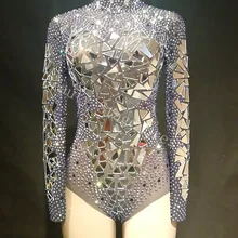 Сексуальный прозрачный сетчатый костюм, одежда для сценического танца, зеркальный сетчатый боди с камнями, трико для танцев, костюм для выступлений
