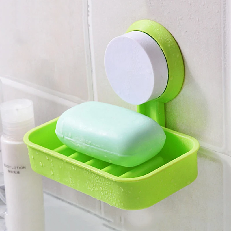 

Plastic Drain Soap Box Double Layers Strong Suction Cup Soapbox Soap Draining Support Bath Soap Dish Box