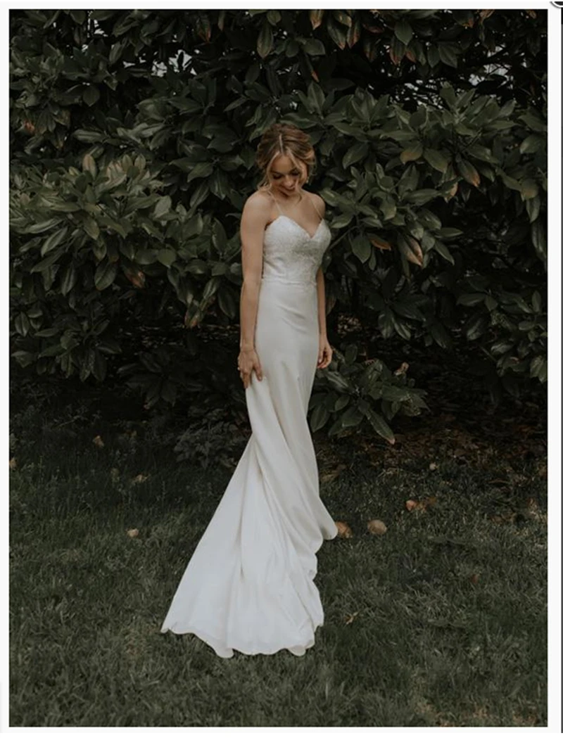 

LORIE Beach Wedding Dresses Spaghetti Straps Sexy 2019 Mermaid Wedding Gowns Robe de soiree Vintage Lace Long Bridal Dress