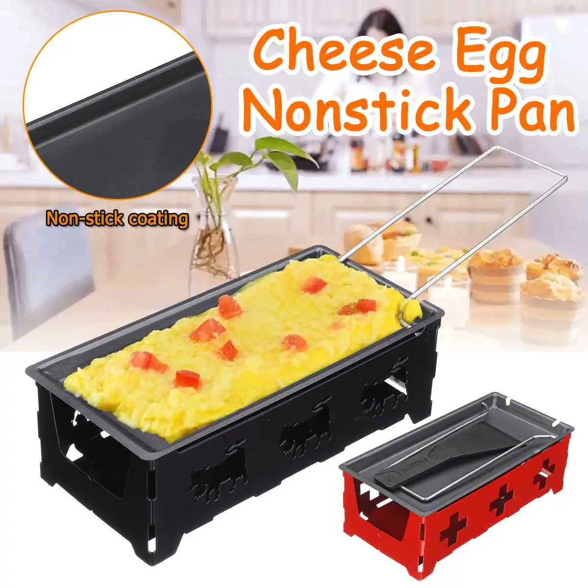 

Steel Black/Red Cheese Egg Frying Pan Non-stick Candlelight Cheese Melter Plate Baking Tools With Portable Steel Stand Handle