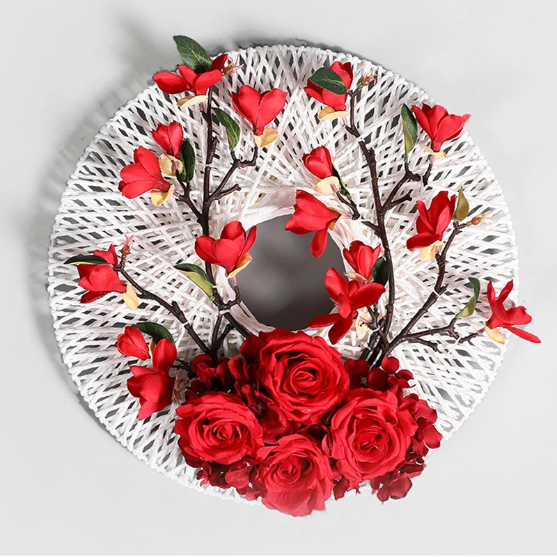 

Large Round Rose Magnolia Hydrangea Artificial Combination Fake Flower Wreath for Home DIY Wedding Decor Handmade Winding Crafts