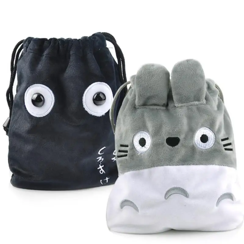 

1 Pc new cartoon Hayao Miyazaki my Neighbor TOTORO soft storage bag drawstring bag plush toy plush coin bag plush purse