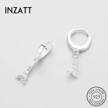 

INZATT Classic Round 100% Guarantee 925 Sterling Silver Hoop Earrings Eiffel Tower Shape Crystal Pendant For Women Birthday Gift