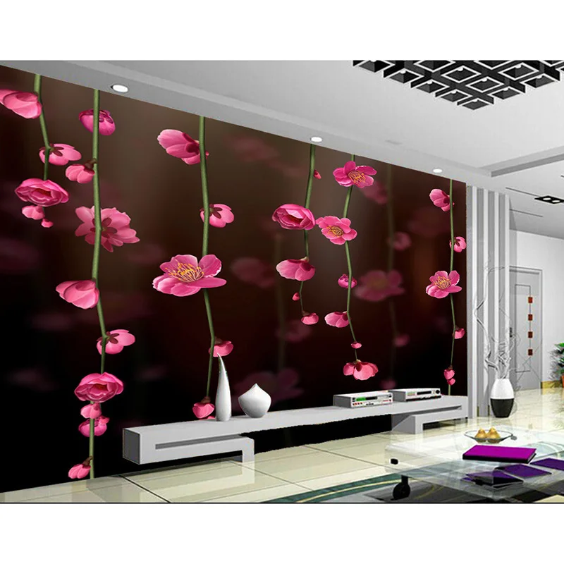 Any size 3D Pink Flowers Wall Mural Wallpapers for Living room,Modern