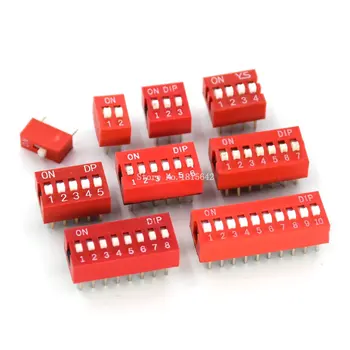 

10PCS Slide Type Switch 2 Row 1 2 3 4 5 6 7 8 10 Bit Positions 2.54mm Pitch DIP Toggle Switch Red Snap Switch