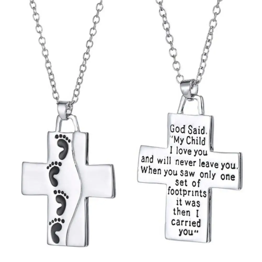

God Said on Back Footprints Cross Pendant Women Men Necklace Christian Couples Jewelry Statement Necklaces Fashion Jewelry