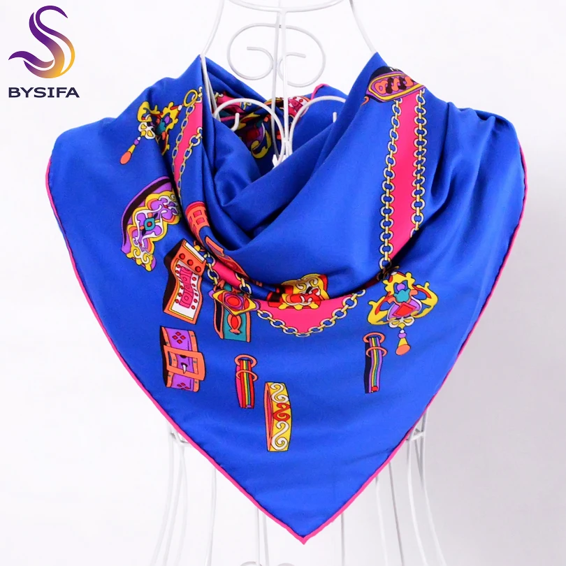 

[BYSIFA] Brand Black Twill Silk Scarf Shawl Fashion Elegant High Quality Women Spring Autumn Square Scarves 90*90cm Bufandas
