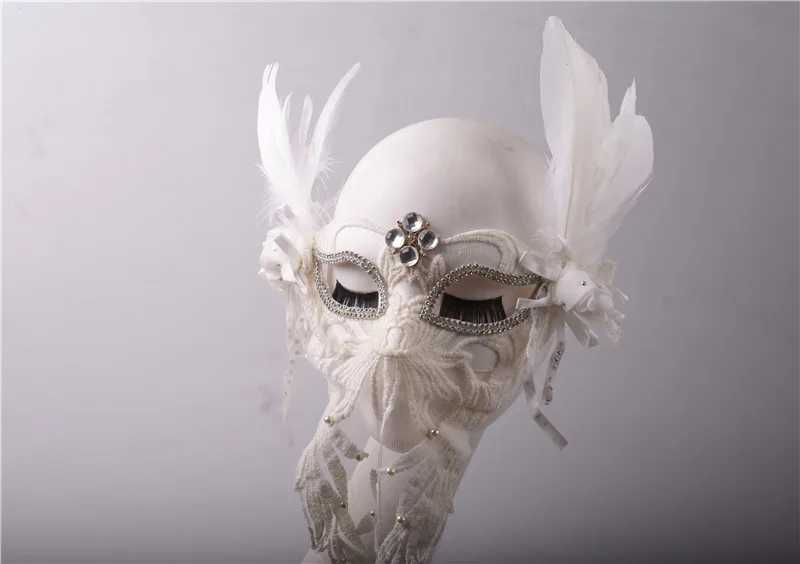 Белое перо углу полный маска Хэллоуин этап Королева Маска Для Взрослых Маска красоты