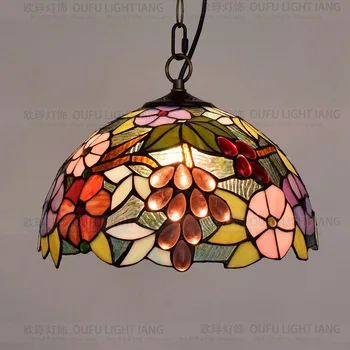 

12inch Tiffany Baroque grape retro stained glass pendant light restaurant bedroom living room corridor porch hanging light lamp