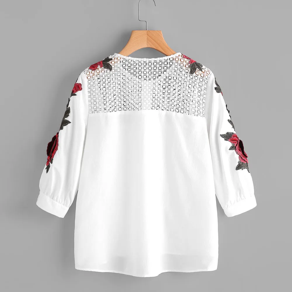 Envío avestruz mujeres blusas bordado camisa Casual blusa Tops más tamaño blusas mujer de moda ropa femininas camisetas C2635 Envío avestruz mujeres blusas bordado camisa Casual blusa Tops más tamaño blusas mujer de moda ropa femininas camisetas C2635