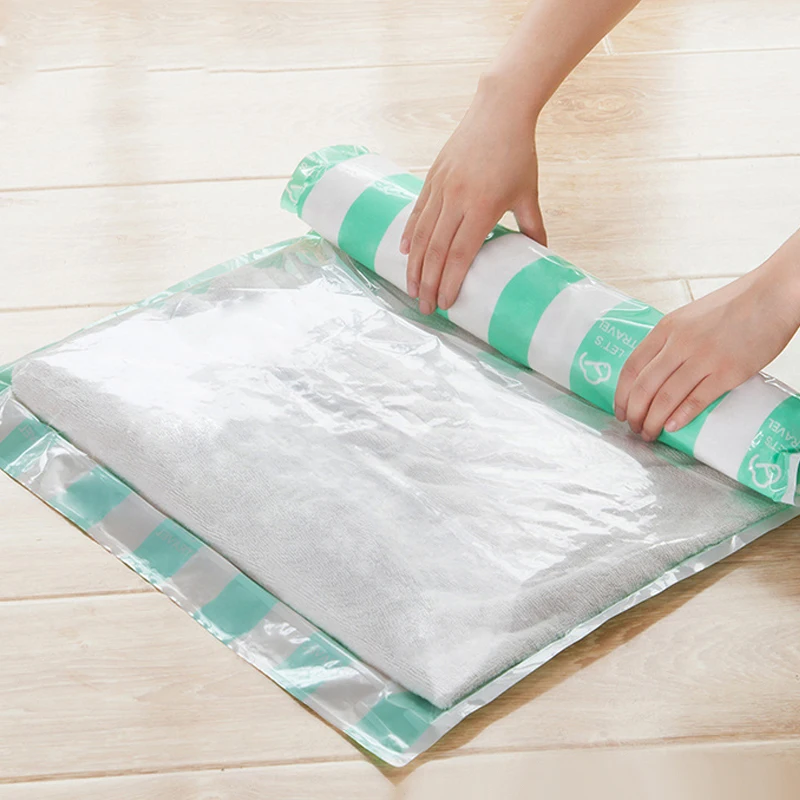 10 pcs Clothes Compression Storage Bags Hand Rolling Clothing Plastic