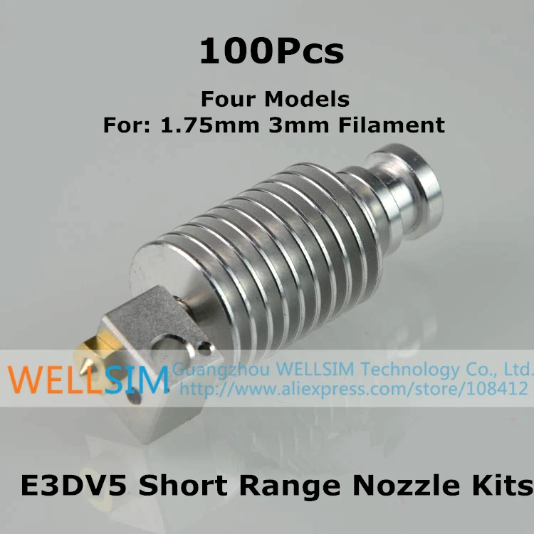 

100Pcs  V5 Short range Nozzle Kits1.75mm 3mm with Teflon Short Distance Heating Print Head Extruder Head Heating block Nozzle