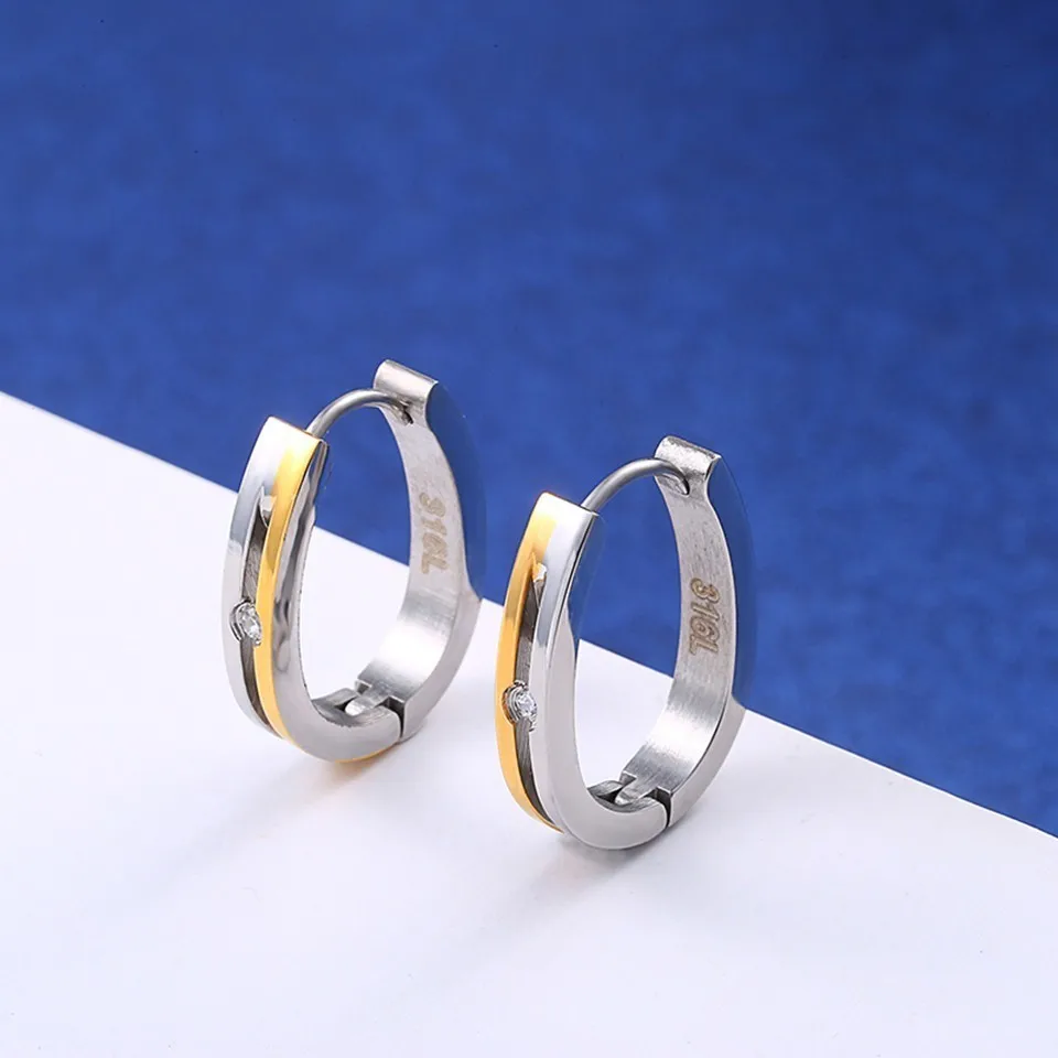 RIR простые серьги-кольца модный шарм с кристаллами для женщин& серьги для мужчин ювелирные изделия из нержавеющей стали - Окраска металла: Silver Gold Tone