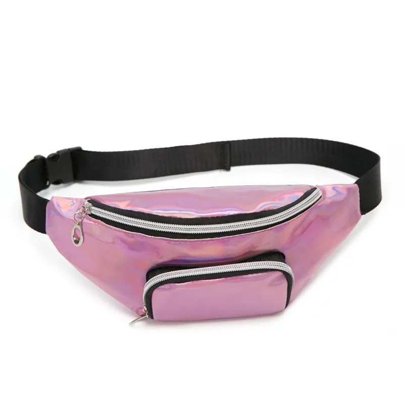 

Holographic Fanny Pack For Women Pink Silver Female Belt Bag Black Laser Belt Bags Fashion Girl Outdoors Travel Chest Pouch