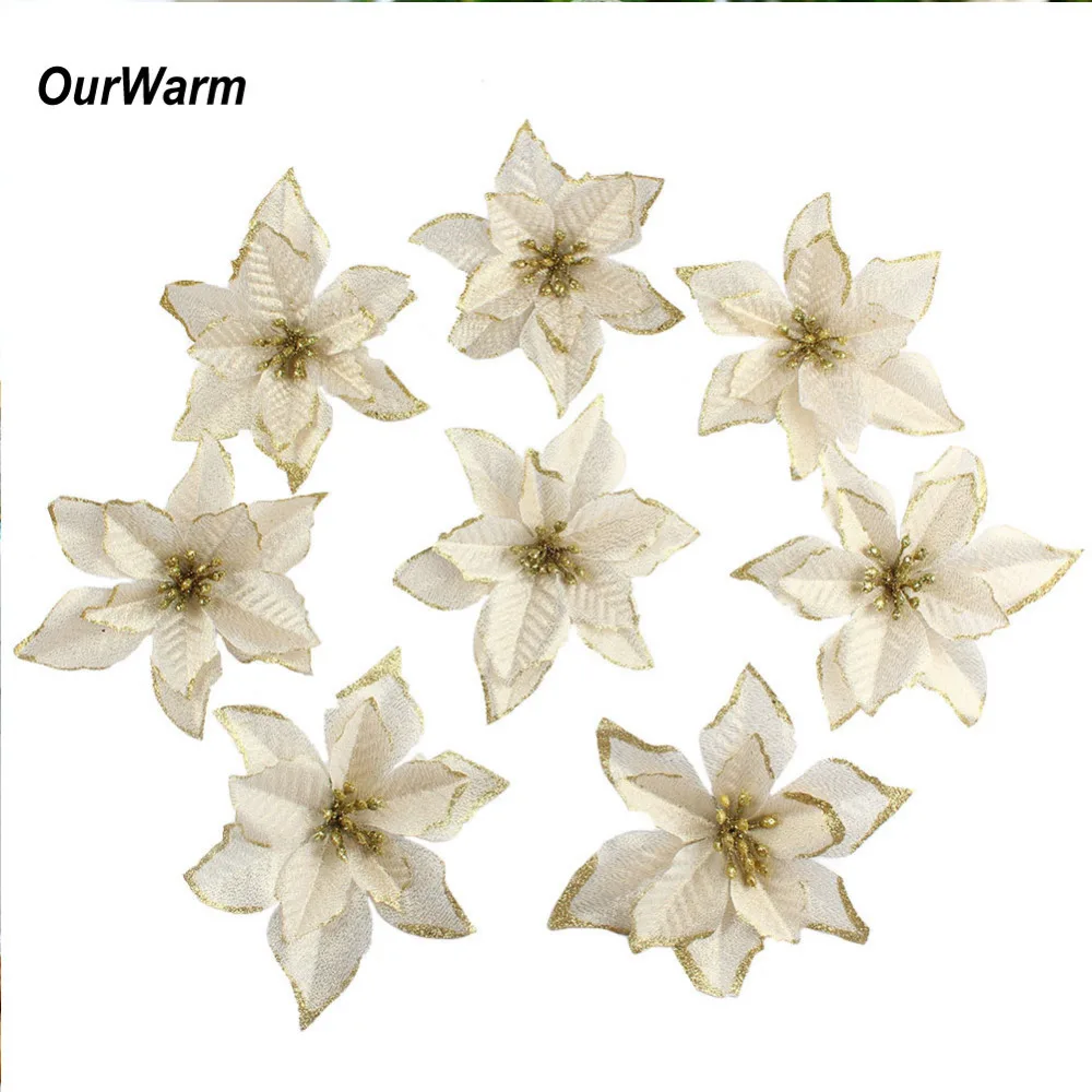 Poinsettia Christmas Ornaments Tree Hanging Flower Glitter Party Decoration Y