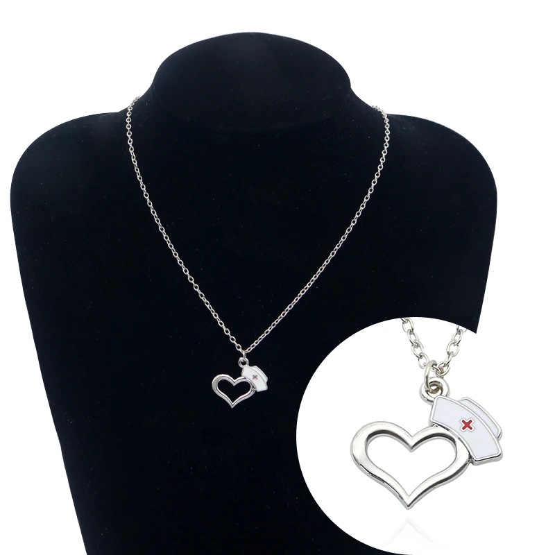 Enamel-White-Nurse-Hat-Pendant-Necklace-Unisex-Prayer-Cross-Hollow-Heart-Charm-Necklaces-For-Nurse-Doctor (4)
