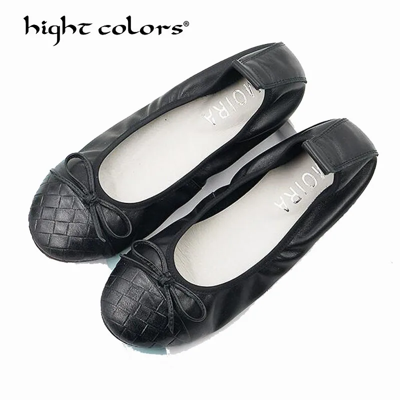 

2019 New Arrival Genuine Leather Flat Women Ballet Flats Shoes Women Round Toe Bowtie Shoes Apricot Black Gray For Lady J801-06