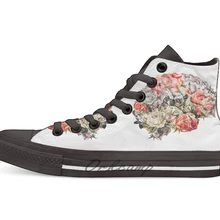 Цветочный дизайн, дышащая Повседневная Высокая обувь на шнуровке, холщовая обувь кеды