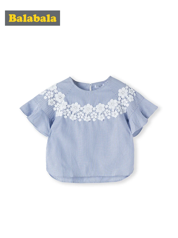

Balabala Children clothing girls blouse shirt short sleeve children baby summer 2019 new striped o neck shirt cotton