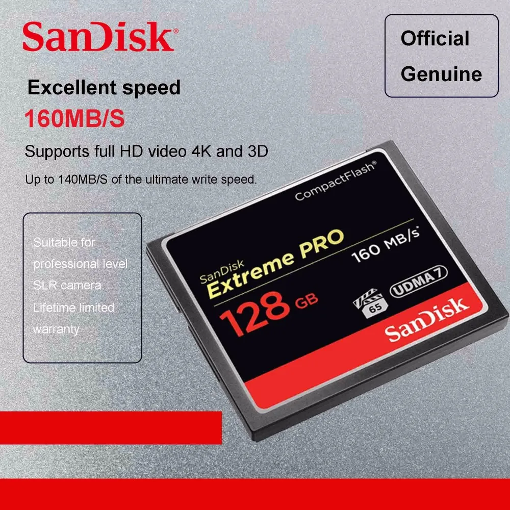 Sandisk Extreme Pro CF карта 64 ГБ 32 ГБ 16 ГБ 128 Гб Compactflash карта памяти до 160 МБ/с./с. Скорость чтения для богатых 4 к и Full HD видео