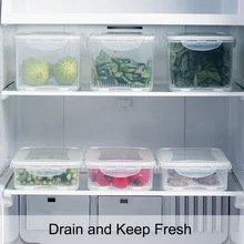 Холодильник контейнер для хранения еды коробка Органайзер Герметичные банки бытовой кухонный пластиковый контейнер для фруктов и овощей со сливом сохраняет свежесть