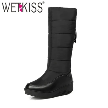 

WETKISS Size 35-44 Thick Fur Down Winter Boots Keep Warm Shoes Woman Snow Boots Mid Calf Wedges Footwear Platform Women's Boots