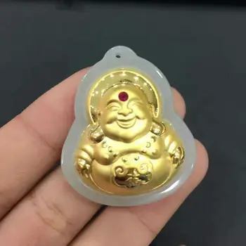 

Gold-studded Jade Buddha pendant 3D and Hetian Jade foot make life Buddha lever Huang Jinyu pendant women's money