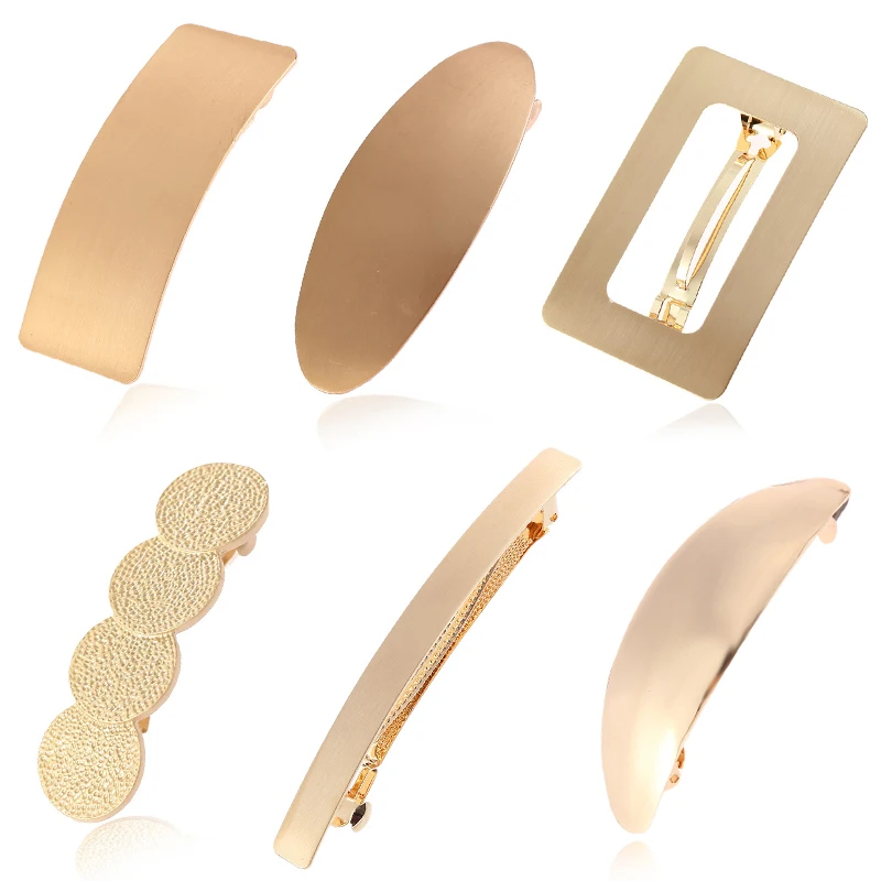 

Fashion Gold Big Round Square Women Hairpins Ponytail holder Hollow Out Hair Clips Simple Large Hair Accessories