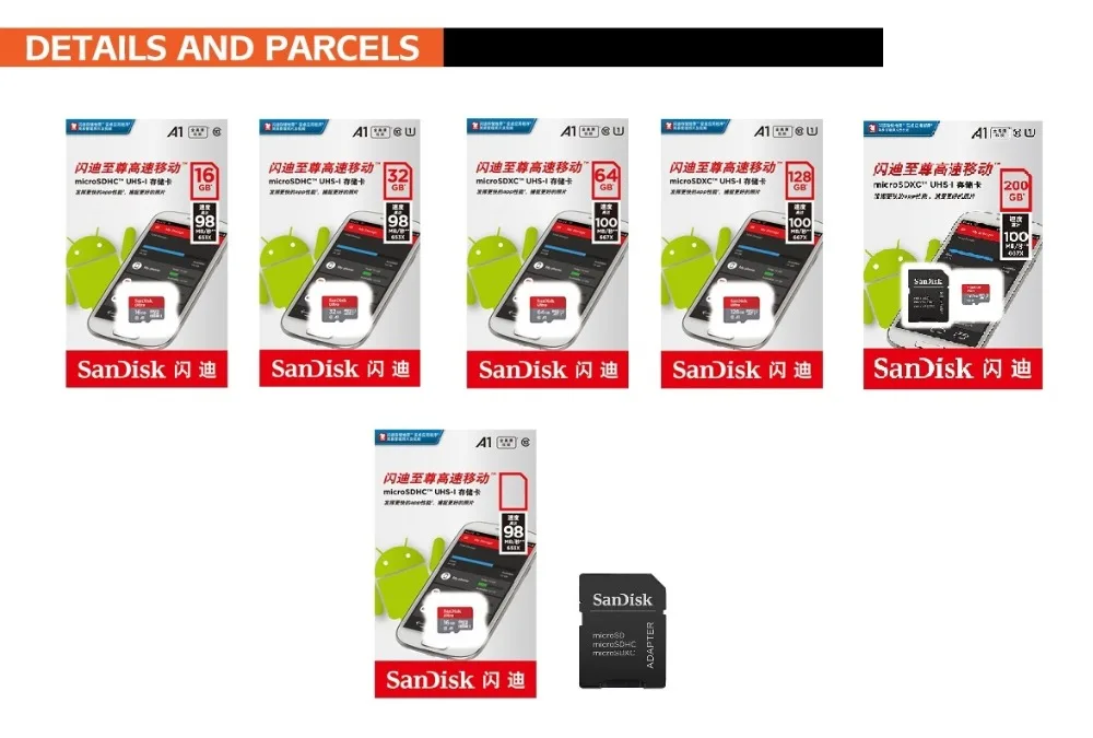 Карта памяти SanDisk A1 Micro SD, 16 ГБ, 32 ГБ, 64 ГБ, 128 ГБ, MicroSD, 100 м/с Uitra C10, TF карта, 200 ГБ, 256 ГБ, 400 ГБ, cartao de memoria