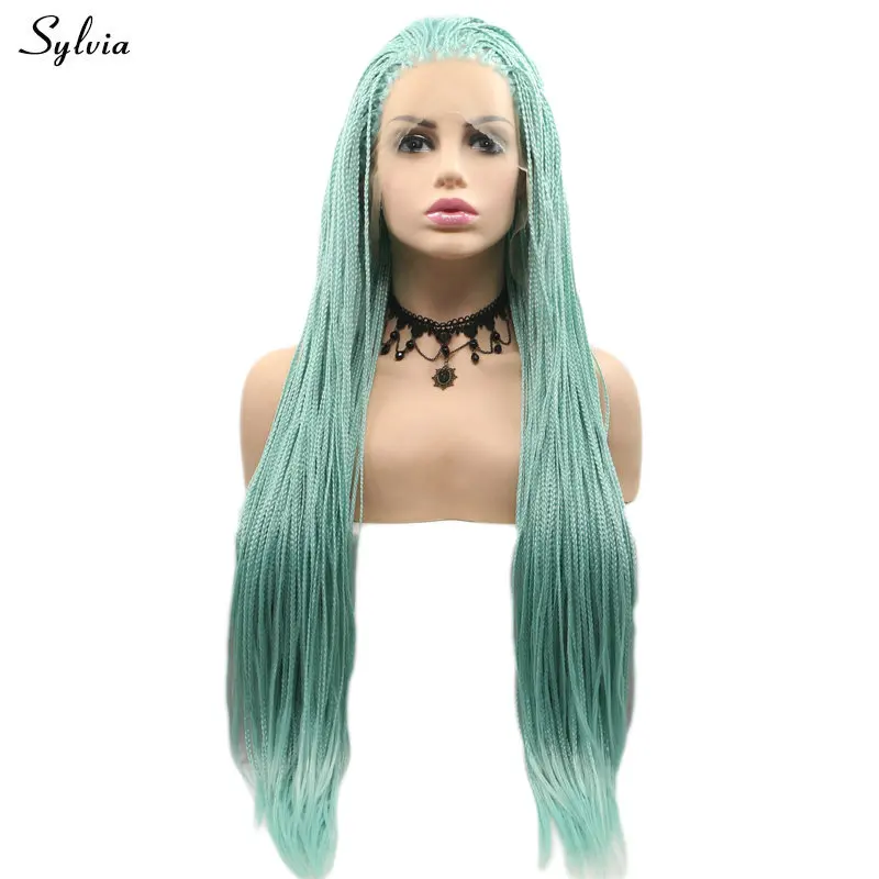 

Sylvia Blue/Rose Red Braided Wigs Natural Hairline Box Braids Wig Afro America Hairstyle Synthetic Lace front Wigs For Lady Girl
