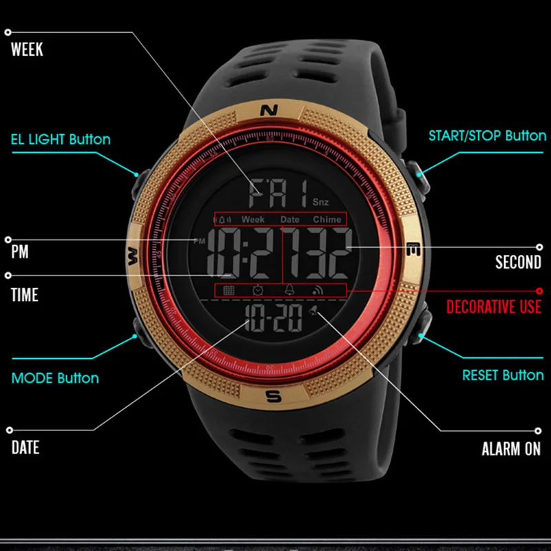  Men's Watches Dive 50m Digital LED Army Sports Watch Mens Casual Electronics Wristwatches Man Clock